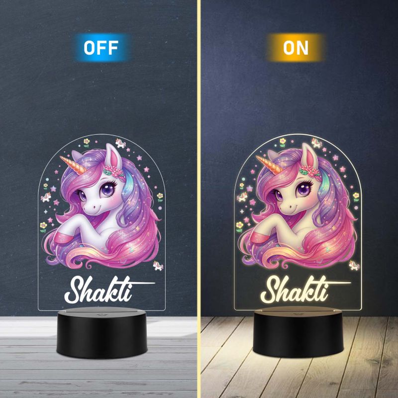 Personalized Unicorn UV Print 3D Illusion Night Light – Warm White LED Acrylic Lamp
